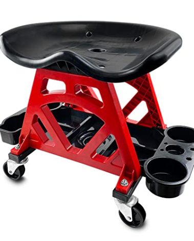ROBLOCK Durable Mechanic Stool Chair With Wheels, Heavy Duty Garage Shop Rolling Seat, Car Detailing Creeper With Tool Tray for Workshop, Auto Repair Shop and Home
