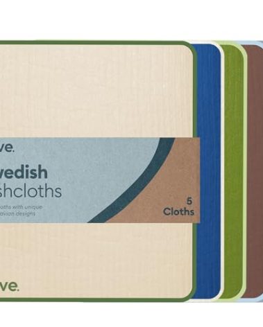 Vove Swedish Dishcloths 5-Pack, Essential Neutrals - FSC Certified Cellulose & Cotton, Oeko-TEX Standard 100, Reusable Washable Kitchen Cleaning Cloths, Eco Friendly Floral Design