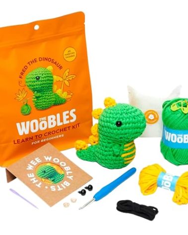 The Woobles Crochet Kit for Beginners - Easy Arts and Crafts Knitting & Crochet Animals Kit As Seen On Shark Tank - Fred The Dinosaur