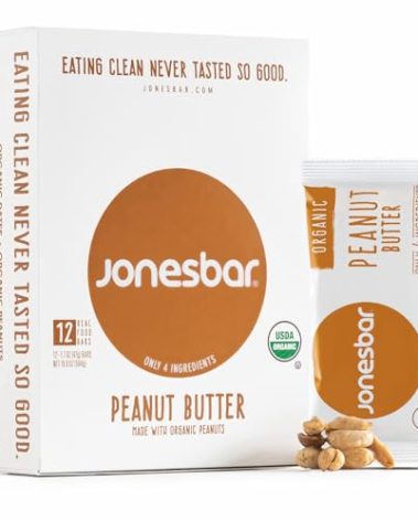 JONESBAR Organic Plant Based Protein Bars | Peanut Butter | Fruit & Nut Bar, Kosher, Gluten Free, Breakfast Bars, School Snacks, Vegan Snack & Healthy Snacks for Adults and Kids (Pack of 12)