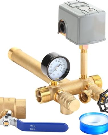 1"x 11"Well Pressure Tank Tee Kit with 30/50psi Pressure Switch,Brass Pressure Tank Installation Kit for Water Well,Fit Most pressure tanks with diameters up to 16"