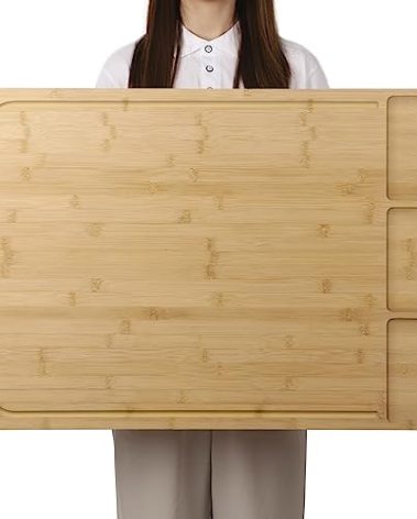 BAMOTTO CRAFT BAMBOO 30 x 21 in Extra Large Bamboo Cutting Board and Stovetop Cover, Over-the-Sink Board with Detachable Legs & Non-Slip Front Lip, for Restaurant Kitchen Countertop