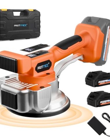 Tile Vibration Tool with 2 * 21V Batteries, Cordless Tile Vibration Max 25000r/Min, Tile Vibrator with 145mm Suction Cup 9 Adjustable Speed Digital Display for Floor Wall