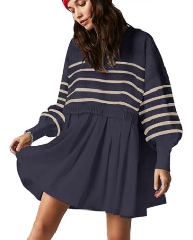 Womens Oversized Sweater Dress Spring Fall Trendy Long Sleeve Crewneck Pullover Tops Relaxed Fit Sweatshirts Mini Dresses