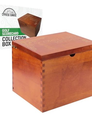 Golf Scorecard Keeper - Storage Box Organizer for Scorecards Photos and Accessories | Comes with 10 Dividers and 2 Score Logs - Display Golf Score Card Collection Neatly - Great Gift for Golfers