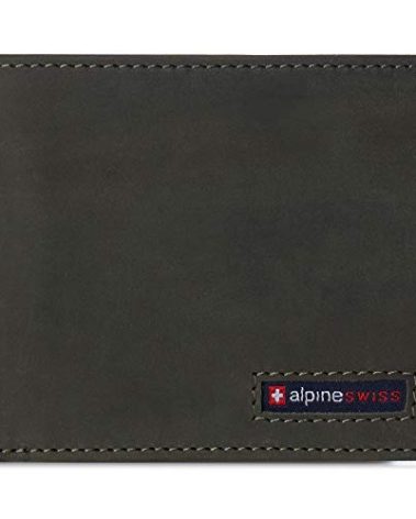 Alpine Swiss Wallet for Men Nolan Commuter Bifold Dual ID Windows for License Work Badge RFID Protection Divided Bill Section Gift Boxed Nubuck Olive