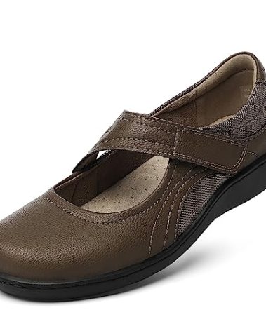 Oviaric Women's Classic Comfort Khaki Mary Jane Flats Fashion Casual Dress Shoes Cute Closed Toe Slip On Lightweight Breathable Walking Shoes 7 M US 1904-KAQI070