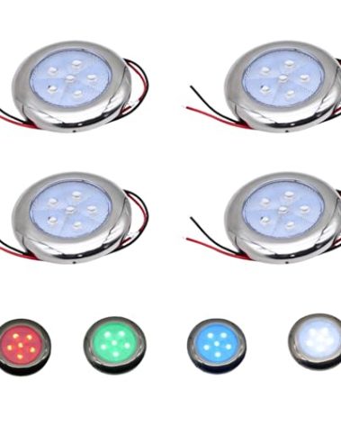 Vcanuplms Marine Boat Courtesy Lights, 3 Inch RGBW LED Cabin Light, IP67 Waterproof Stainless Steel Interior Exterior Deck Dome Lamp for Fishing Pontoon Bass Sailboat 12V (4 Pcs)