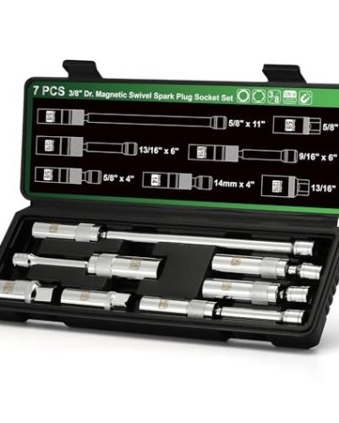 TecoTek 7 Piece 3/8-Inch Drive Magnetic Swivel Spark Plug Socket Set, Includes 9/16-Inch, 13/16-Inch, 5/8-Inch, 14mm Socket, 6-Point &12-Point, CR-V, Enhanced Magnetic Design with Thin Wall Socket