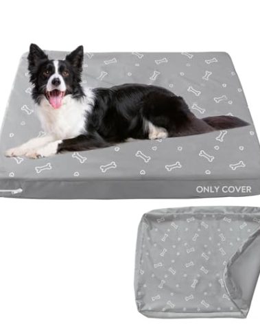 Waterproof Dog Bed Cover, Removable Dog Bed Covers Replacement Washable with Smooth Zipper, Indoor/Outdoor, Bone Print 22 x 35 x 3 Inch for Dog/Cat, Cover Only