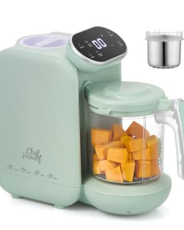 Chefhandy Baby Food Maker with Stainless Steel Steam Basket, One Step 5-in-1 Baby Food Processor Steamer Blender & Steam Cleaning, Auto Cooking, Puree & Baby Warmer with 6 Food Pouches, BPA-Free,Green