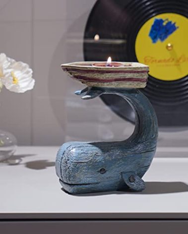 Guichifun Tealight Candle Holders Home Decorations - Whale Candle Holder for Pillar Candles Nautical Ocean for Table Bathroom Living Room Décor Gifts 5.25 x 3 x 5.5 Inch