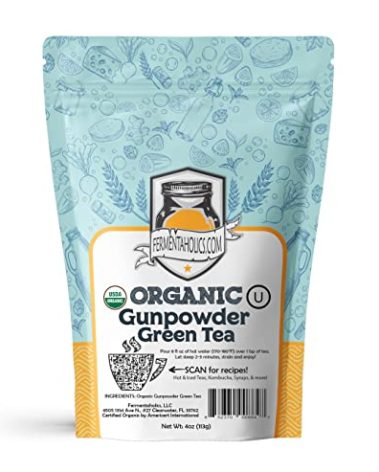 Fermentaholics Gunpowder Green Tea – 4 oz – USDA Organic Loose Leaf – OU Kosher – Great for Jun Kombucha Brewing, Hot or iced tea