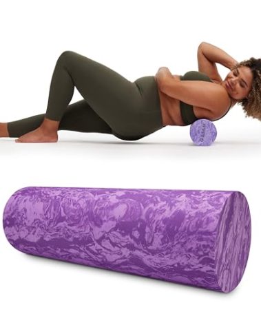 Gaiam Restore Marbled Foam Roller for Muscle Massage - 18" Muscle Massager for Stimulation - Total Body Pain Relief, Back, Neck, Foot, Calf, Leg, Arm - Deep Tissue Massager for Sore Muscles - Purple
