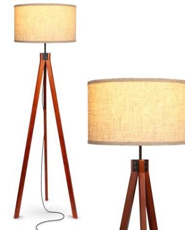 Brightech Eden Tripod Floor Lamp, Dimmable Standing Lamp with Solid Wood Legs for Bedroom Reading, Tall Tree Lamp for Offices, Modern LED Lamp for Living Rooms, Great Living Room Decor - Havana Brown