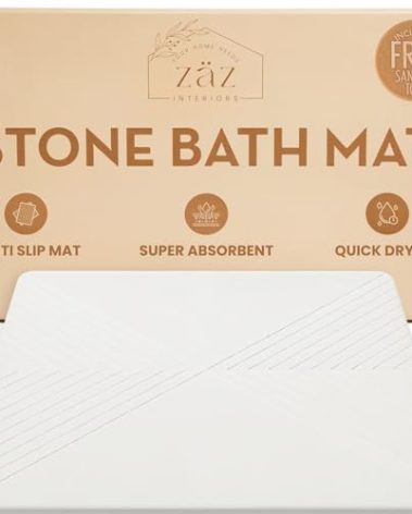 zåz interiors Stone Bath Mat, Diatomaceous Earth Non-Slip Stone Shower Mat - Quick Drying Absorbent Bath Mats for Bathroom, Easy to Clean (23.5 x 15) - Lace White