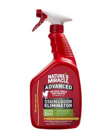 Nature’s Miracle Advanced Stain & Odor Eliminator, 32 Ounces, Sunny Lemon Scent, Severe Mess Enzymatic Formula For Tough Pet Messes