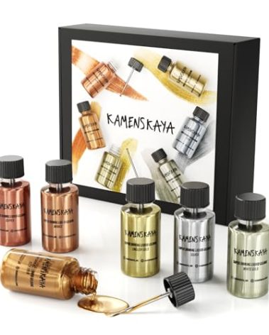 KAMENSKAYA Liquid Leaf Paint - Gilding Paint Set - Rich & English Gold, Silver, Bronze, Copper, White Gold - 6 pcs. 0.68 fl oz (20 ml) Each