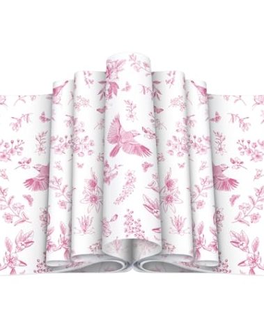 Feifeiya 500 Pcs Floral Wax Paper Sheet for Food Chinoiserie Bird Deli Paper Waterproof Sandwich Wrapping Greaseproof Food Basket Liners for Picnic Party Kitchen Supply, 9.8 x 8.7inch (Floral,Pink)