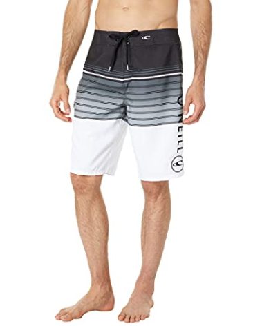 O'NEILL Men's 21 Inch Striped Santa Cruz Boardshorts - Quick Dry Swim Trunks for Men with Fabric and Pockets,White 1,44
