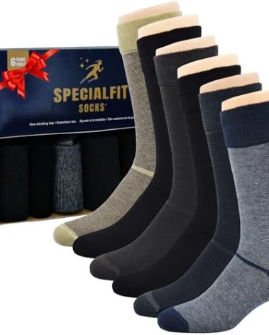 Mens diabetic socks, Soft and Comfortable, Non binding cotton socks,Premium Diabetes care, diabetic socks for men size 13-15, Extra wide socks, Dark Stripes, 6 Pairs
