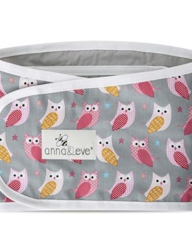 Anna & Eve® Baby Swaddle Strap for Newborns and Infants - 100% Cotton, No Overheating - The Original Arms Only - Adjustable Large Size Swaddle, Fits Chest 16" to 20.5" - Owls Grey/Pink