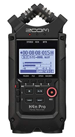 Zoom H4n Pro 4-Track Portable Recorder, All Black, Stereo Microphones, 2 XLR/Combo Inputs, Battery Powered, for Stereo/Multitrack Recording of Music, Audio for Video, and Podcasting