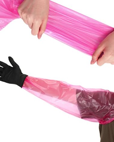 Meanplan 60 Pcs Field Dressing Gloves Disposable Cleaning Hunting Field Processing Gloves Shoulder Length Black Dressing with Long and Short Gut Mitten Combo Pack