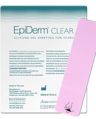 Epiderm Silicone Gel Strips - Silicone Tape for Scar Care - C Section, Tummy Tuck Tape & Cardiac Surgery Scars - Flexible & Reusable Strips - 1.4"x6" Clear