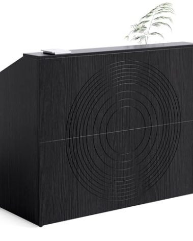 LITTLE TREE 47-Inch Reception Desk with Counter, Black Front Desk Reception Room Table, Retail Counter for Checkout, Modern Welcome Desk for Lobby, Office, Beauty Salon