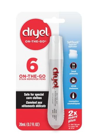 Dryel On-The-Go Stain Remover Pen with Soft Touch Applicator Scrubber, Instantly Removes Tough Stains from Clothing, 6-Pack