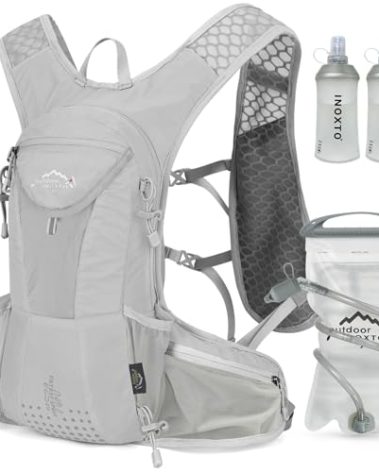 IX INOXTO Hydration Pack Backpack, Lightweight Water Backpack with 2L Hydration Bladder Daypack for Men Women,Running Hydration Vest for Trail Running Hiking Cycling Race Climbing (Grey White)