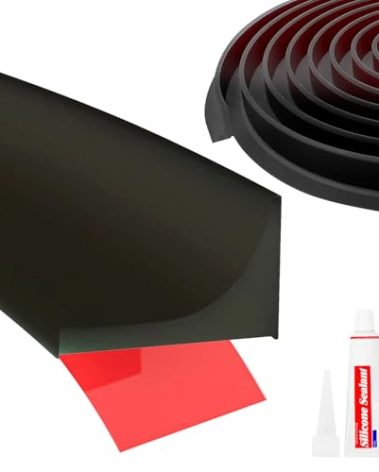 DLYYPLUS Shower Threshold Water Dam Barrier 98", Silicone Sealant Included, Collapsible Self-Adhesive Water Blocker, Shower Door Water Stopper for Floor Bathroom Kitchen Bathtub Sink