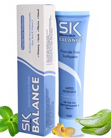 SK Balance Fluoride Free Toothpaste - Nano Hydroxyapatite, Helps Remineralize & Whitening The Teeth, Appropriate for Sensitivity - Aloe Vera & Vitamin E for Soothing Gums (75 ml)