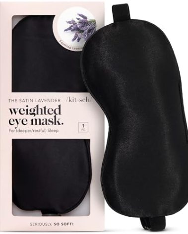 Kitsch Weighted Satin Sleep Mask - Weighted Eye Mask for Sleeping and Travel - Lavender Sleeping Mask for Women and Men - Light Blocking, Adjustable Strap, Ultra-Soft (4.1oz/116g)