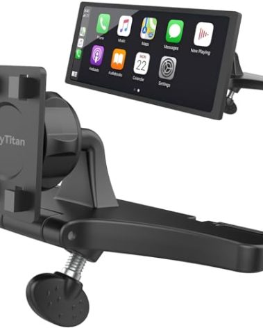 SkyTitan CD Slot Car Mount for Portable CarPlay Screens, Adjustable Angles, Low Profile and Sleek, Integrated Mounting Solution for in-Car Android Display Monitors (4-Tab Bracket Mount)