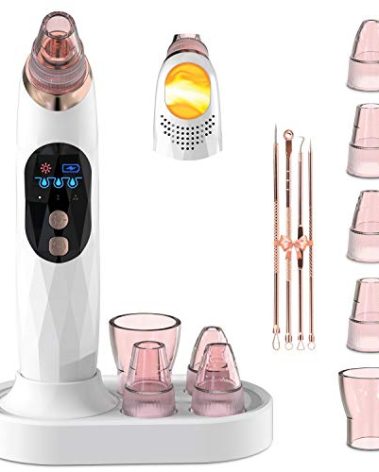 Blackhead Remover Pore Vacuum with Hot Compress-YONOY 2025 Upgraded Electric Face Cleaner Pore Extractor Pimple Extractor Acne White Heads Removal Tool with 5 Suction Head LCD Screen and Base