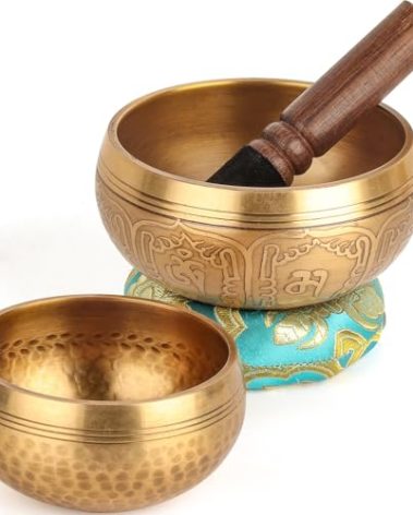 Relaehih 2-Pack Tibetan Singing Bowls Set - 100% Handmade in Nepal, Sound Bowl Meditation Set for Yoga, Chakra Healing, Meditation Gifts, Unique Gifts for Women (Blue, 3.15 + 4 inch)