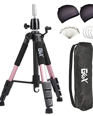 GEXWORLDWIDE GEX 55" Mannequin Tripod Stand Canvas Block Training Doll Manikin Head Wig Stand for Cosmetology Hairdressing (Rose Gold)