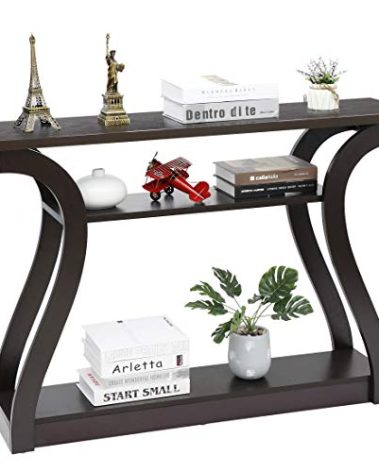ZenStyle Wood Console Table with Curved Legs and Shelf, 3 Tier Modern Accent Sofa Table for Entryway, Living Room, Hallway, 47 in Wide, Easy Assembly (Cappuccino/Dark Brown)