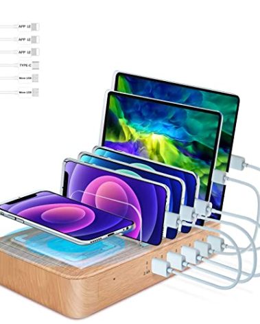 Fastest Charging Station for Multiple Devices, Presents for Him Her 5 USB Ports Chargers for Multiple Devices for Charging Pad for Apple/AirPods/iPad/Samsung/Android/Tablet