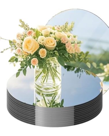 12PCS Round Mirror Plates for Centerpieces, Mirror Trays 12inch Flat Circle Mirrors for Tables Mirror Centerpieces, Circle Mirror Candle Plates for Table Centerpieces Wedding Party Centerpieces