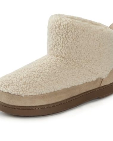 RockDove Women’s Cloudwrap Sherpa Fleece Bootie Slippers with Memory Foam and Non Slip Sole, Size 6 US Women, Beige