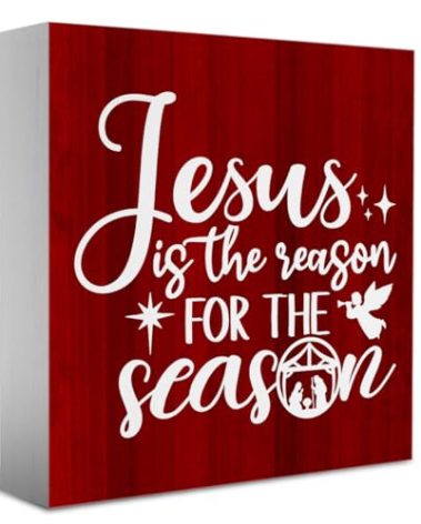 Jesus Christmas Decor,Christian Christmas Decor,Jesus Is The Reason for The Season,Home Office Wooden Box Sign for Desk Table Shelf