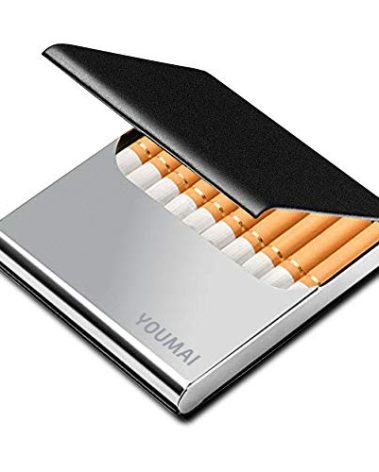 Portable Slim Leather Cigarette Case Ultrathin Lightweight Pocket Carrying Box for Hold 10 Regular Size (Black)