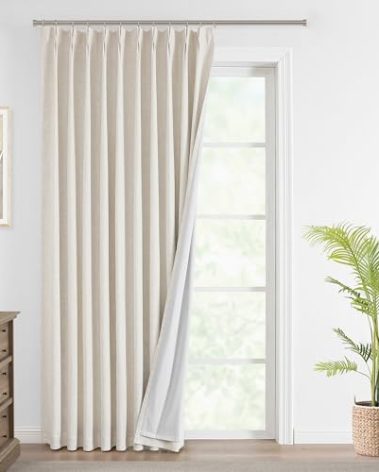 Vision Home Natural Pinch Pleated Full Blackout Curtains Linen Blended Room Darkening Window Curtains 108 inch for Living Room Bedroom Thermal Insulated Pinch Pleat Drapes with Hooks 60" Wx108 Lx1