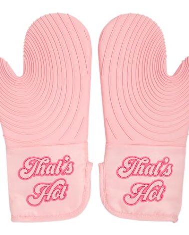 Paris Hilton Oven Mitt Set with Iconic That's HOT Design, Heat Resistant Pot Holders Featuring Non-Slip Textured Silicone Grips, 2-Piece Set, Pink