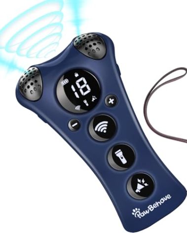 PawBehave Ultrasonic Dog Bark Deterrent Device –10-Level Adjustable Anti Barking Trainer with Flashlight, Strobe, E-Clicker(18 Whistle Sounds)–No Shock, Collar-Free Dog Behavior Correction Devices
