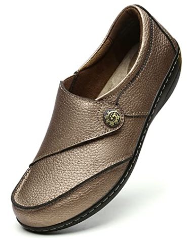 Geoeleph Women's Gold Loafers Casual Slip-Ons Comfort Walking Flats Leather Driving Moccasins 9.5 M US