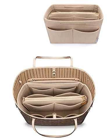 LEXSION Felt Purse Bag Organizer Insert with zipper Bag Tote Shaper Fit Speedy Neverful PM MM 8021 Beige L